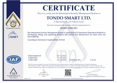 Tondo Smart Ltd. Awarded ISO/IEC 27001 Information Security Certification